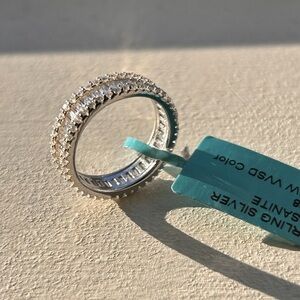 Moissanite Triple Row Eternity Ring Set in 925 Sterling Silver 3.43 CTW Sz 8